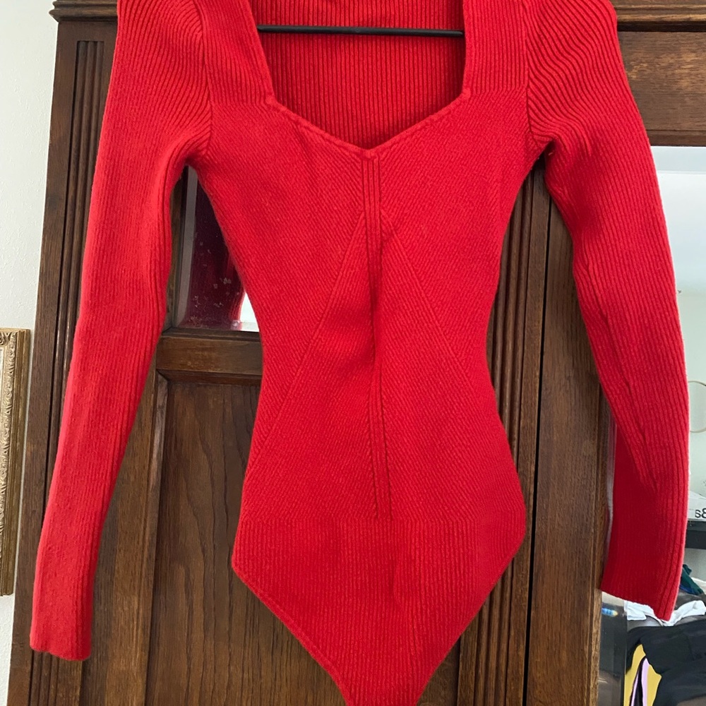 Abercrombie & Fitch Red Ribbed Bodysuit